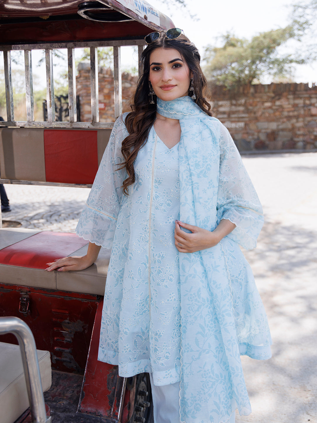 Diamond Blue Chanderi Suit Set