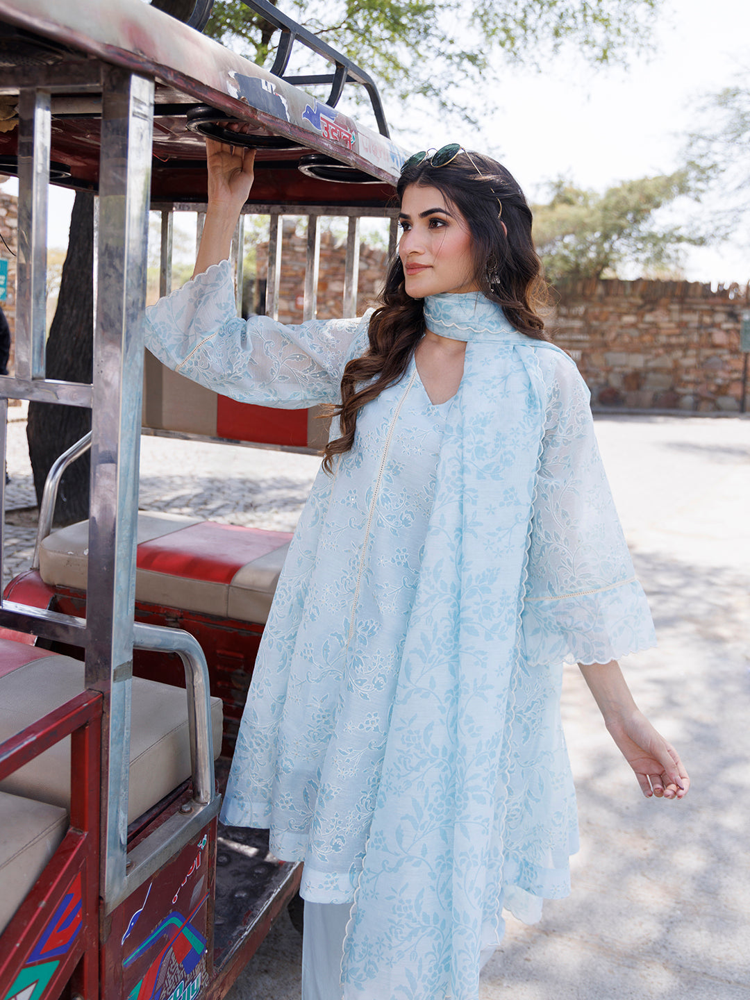 Diamond Blue Chanderi Suit Set
