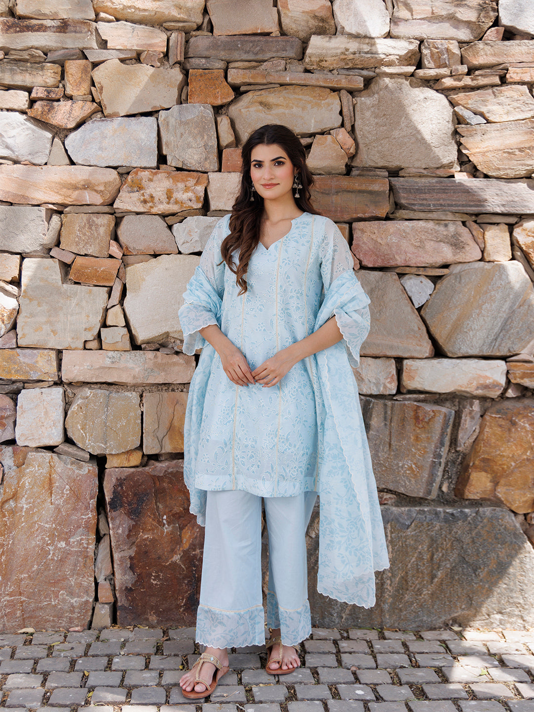 Diamond Blue Chanderi Suit Set