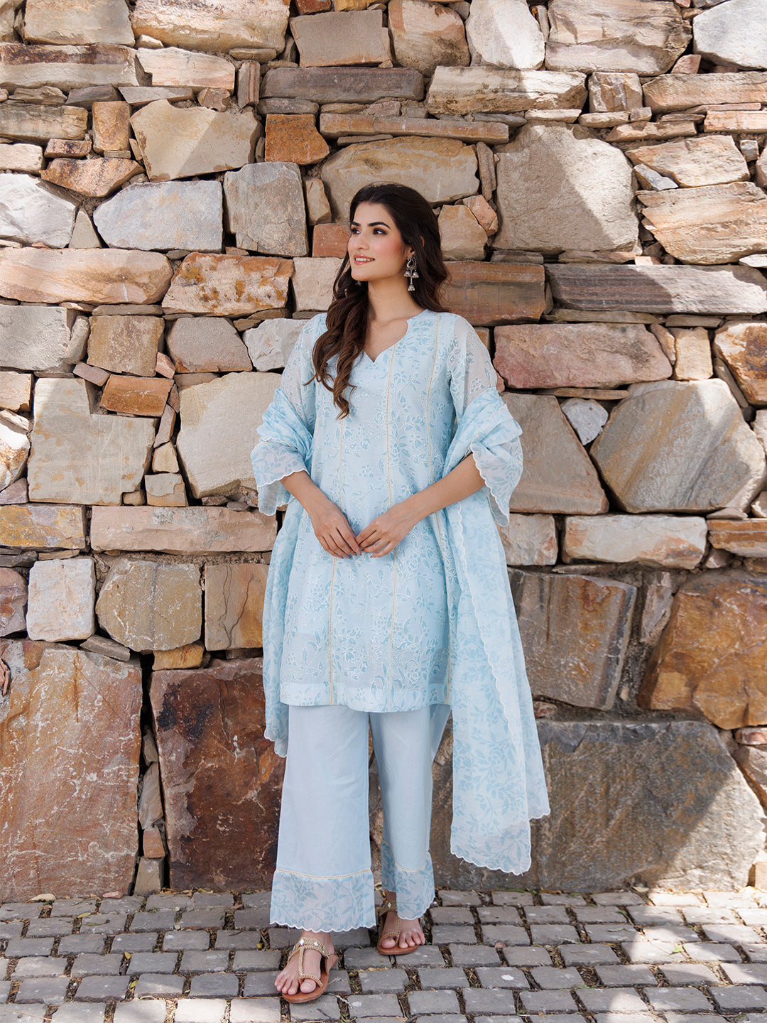 Diamond Blue Chanderi Suit Set