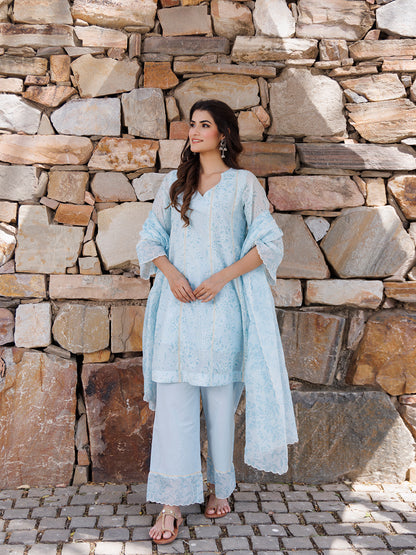 Diamond Blue Chanderi Suit Set