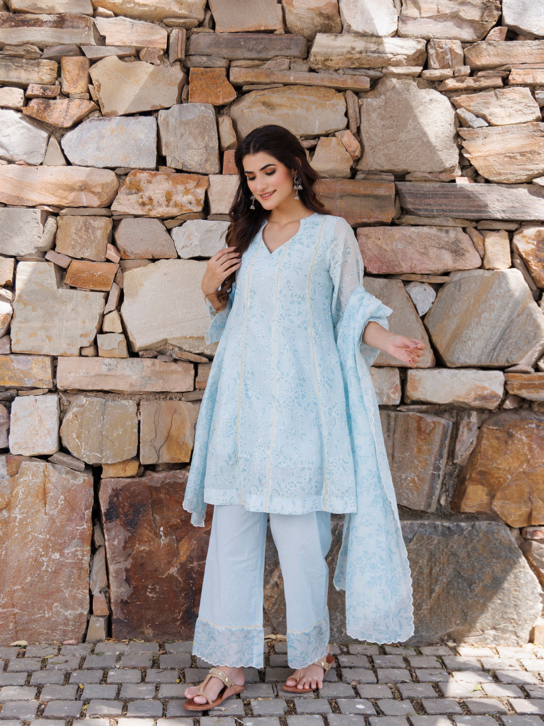 Diamond Blue Chanderi Suit Set