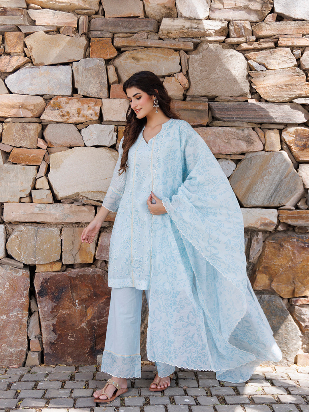 Diamond Blue Chanderi Suit Set