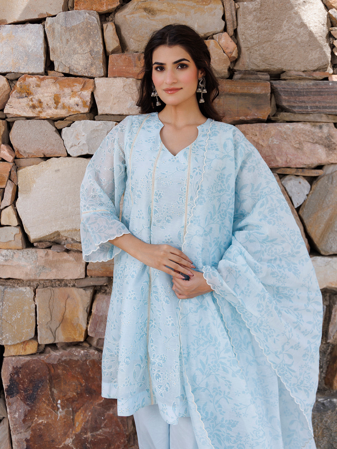 Diamond Blue Chanderi Suit Set