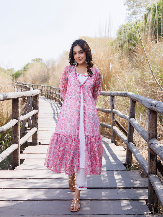 Flamingo Pink Organza Kurta Set