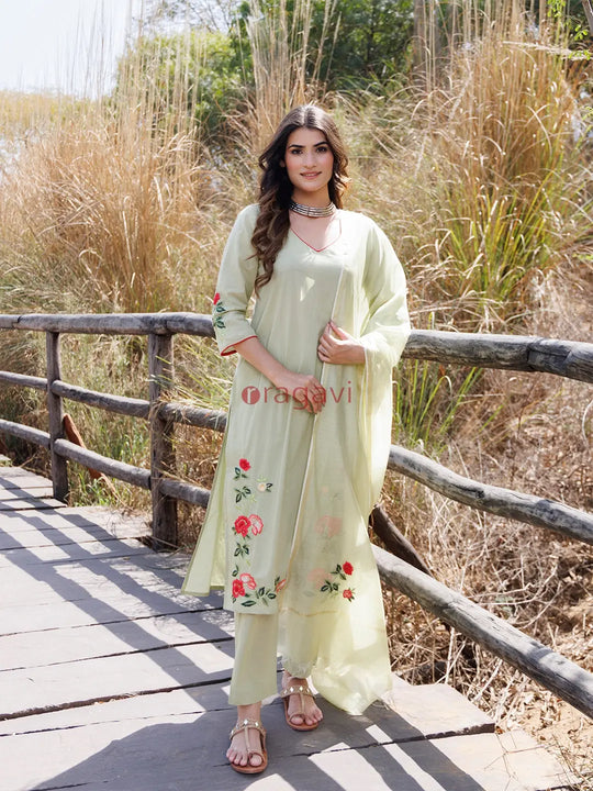 Tea Green Cotton Suit Set - Ragavi