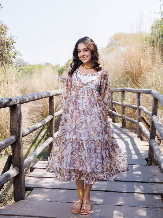 Olive Green Organza Midi Dress