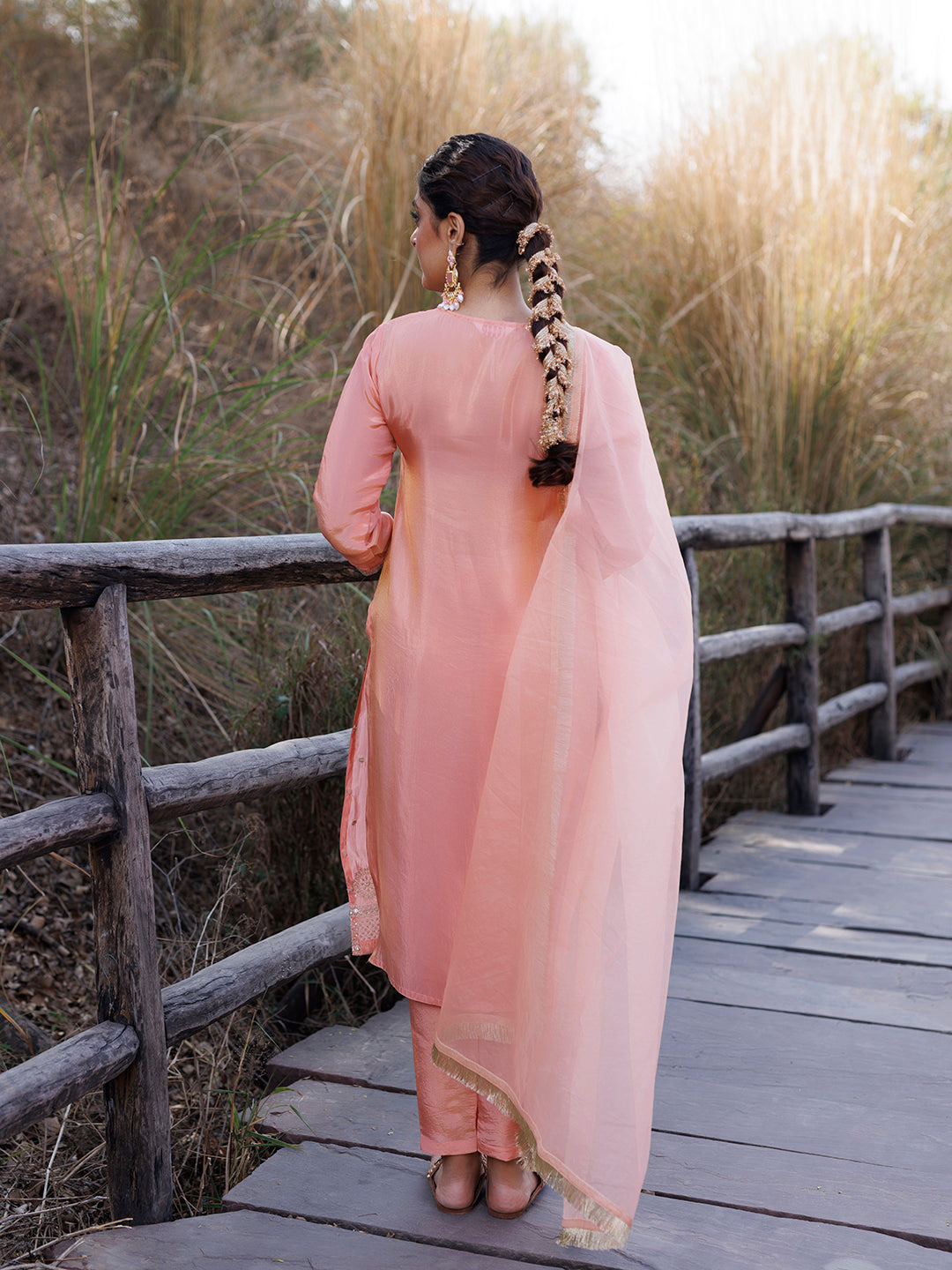 Peach Nectar Embroidered Silk Suit Set