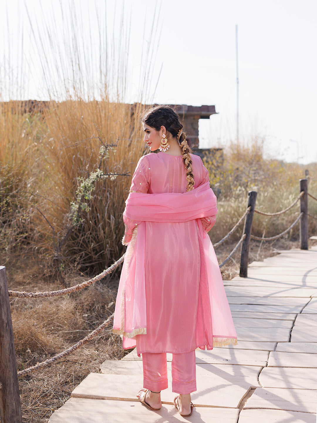 Confetti Pink Embroidered Silk Suit Set