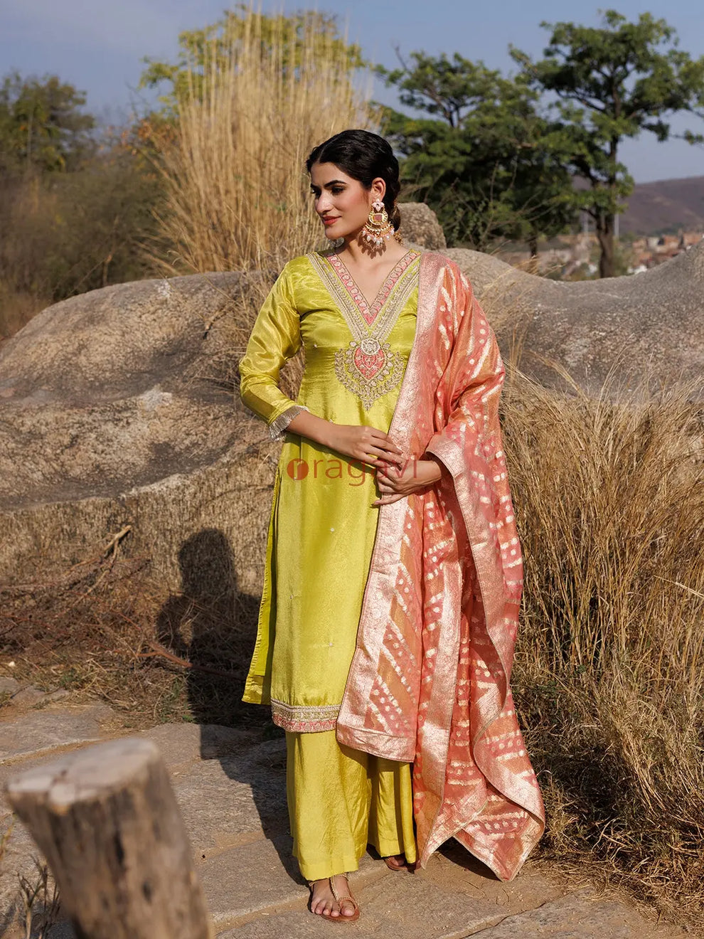 Aurora Yellow Tissue Shimmer Suit Set - Ragavi