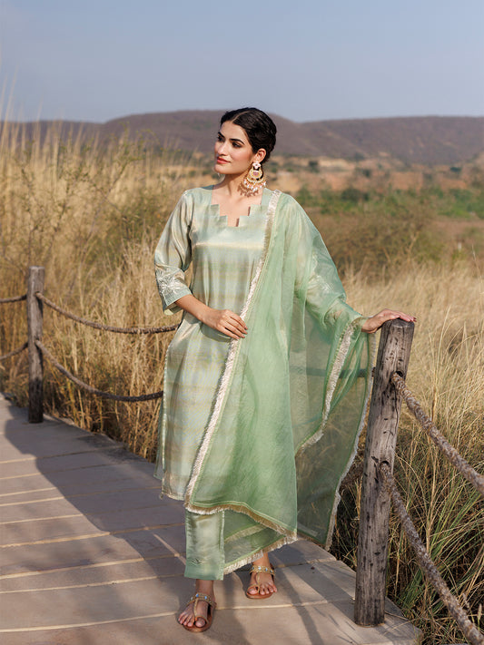 Celadon Green Tissue Shimmer Suit Set