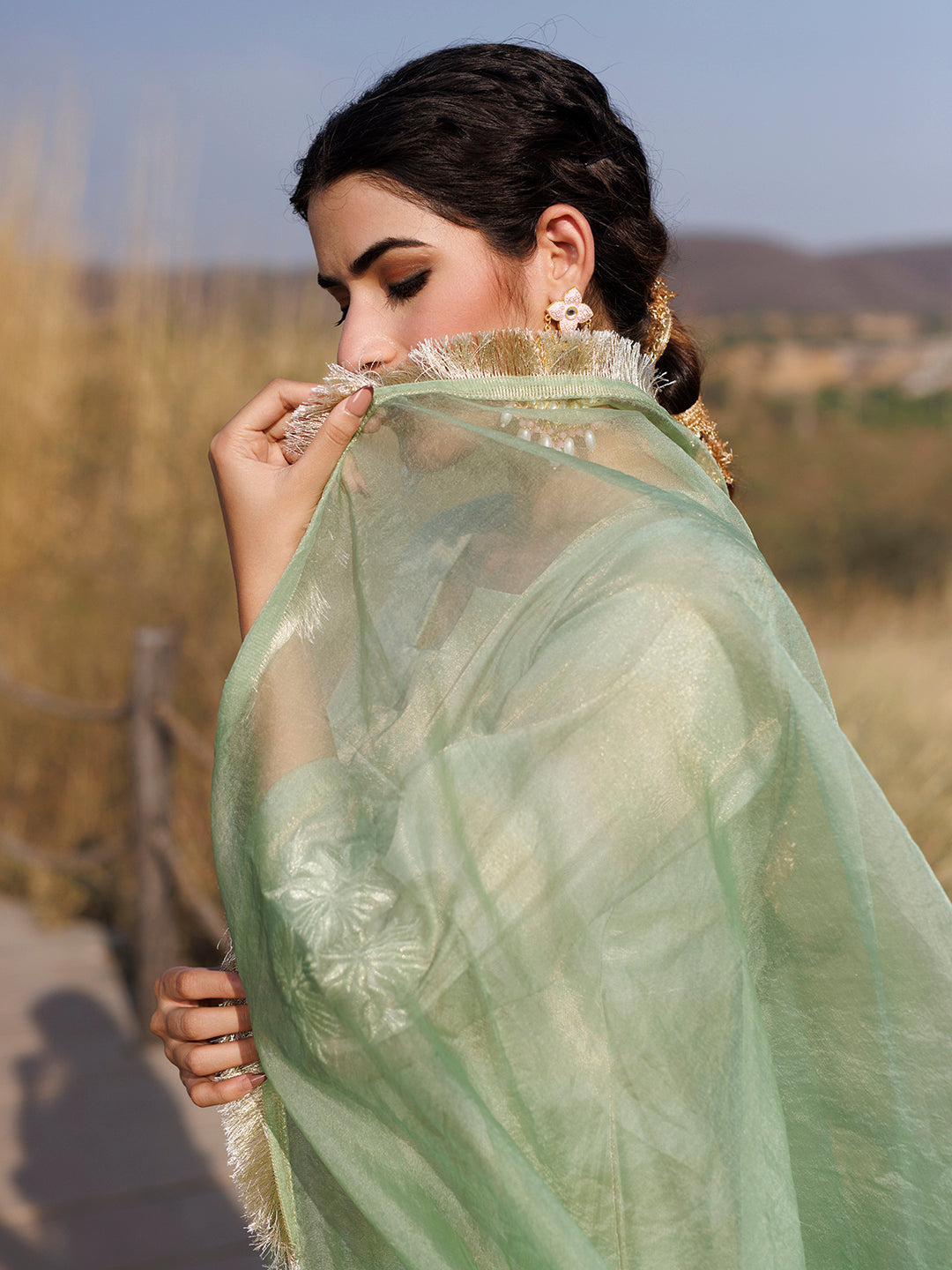 Celadon Green Tissue Shimmer Suit Set