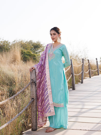 Opal Blue Tissue Shimmer Suit Set