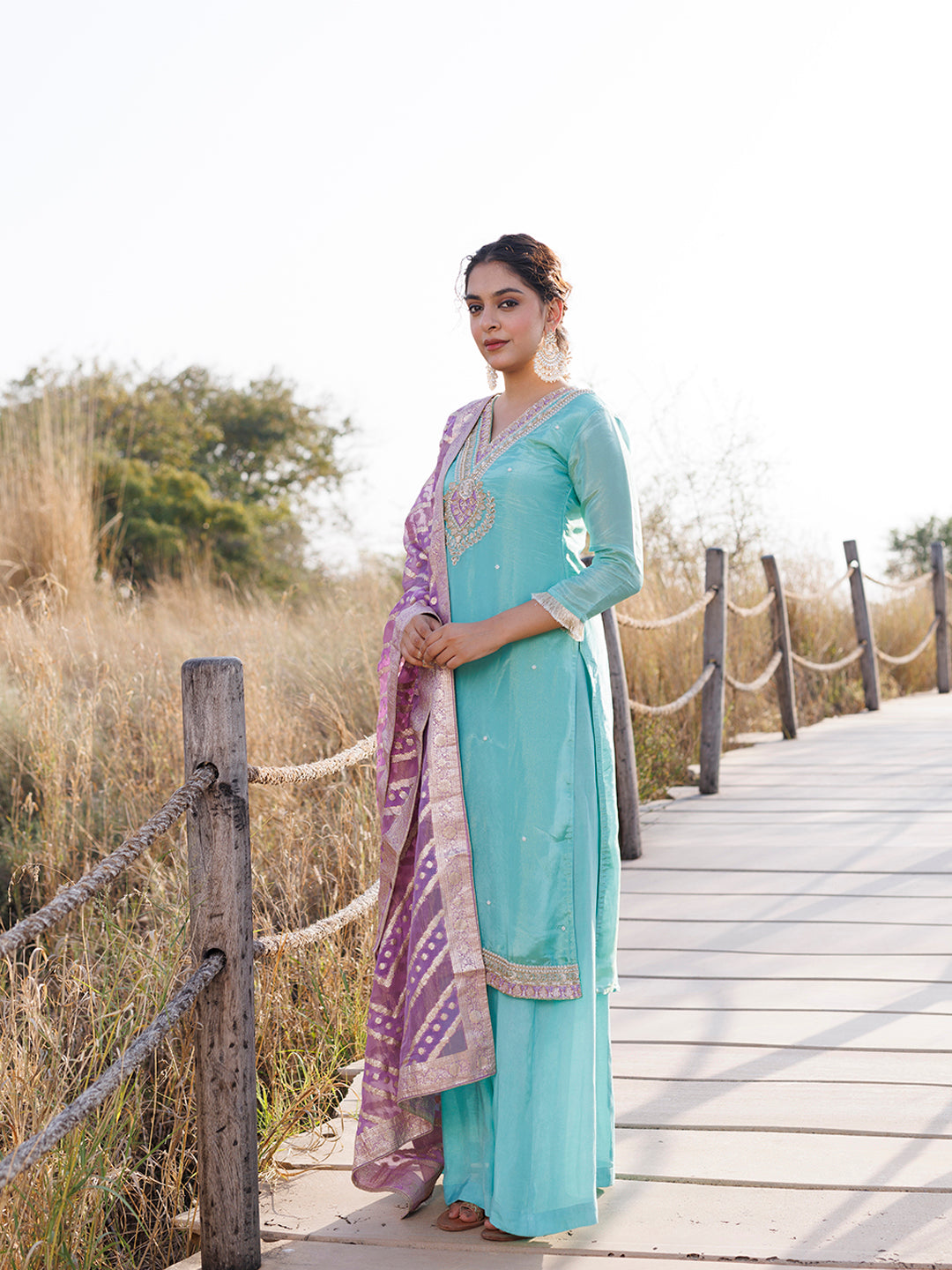 Opal Blue Tissue Shimmer Suit Set