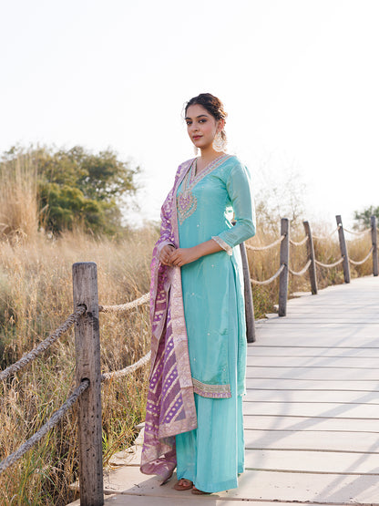 Opal Blue Tissue Shimmer Suit Set
