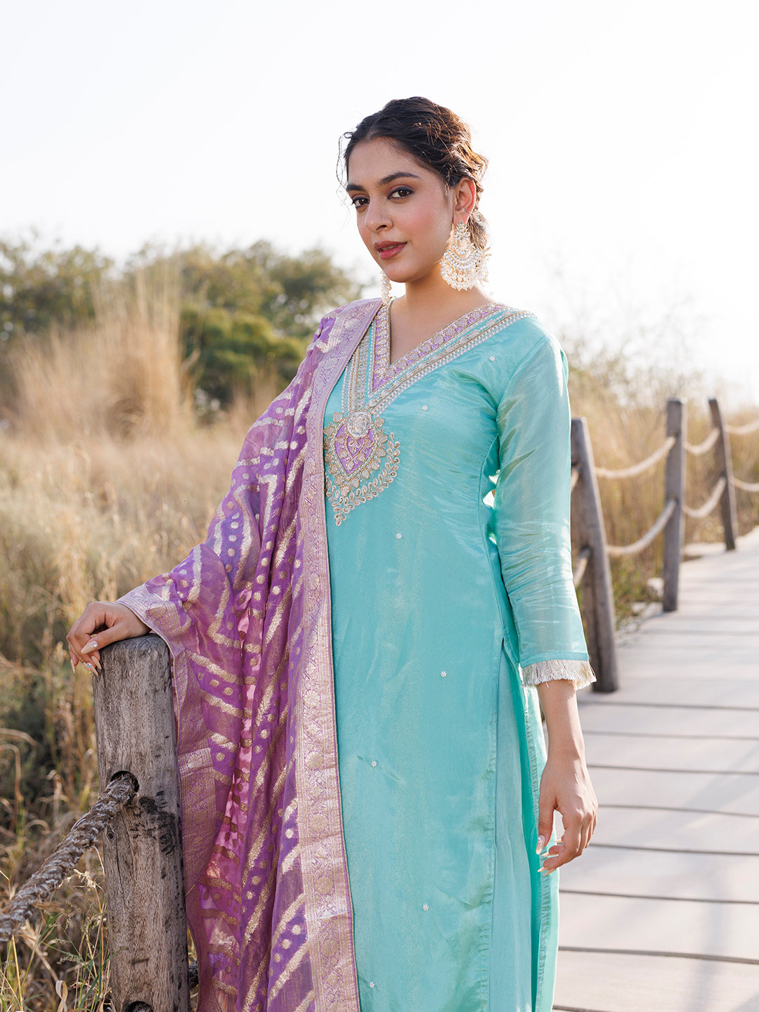 Opal Blue Tissue Shimmer Suit Set
