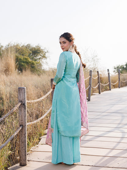 Opal Blue Tissue Shimmer Suit Set
