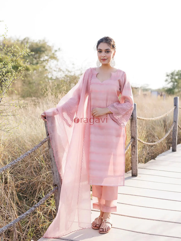 Rouge Pink Tissue Shimmer Suit Set - Ragavi