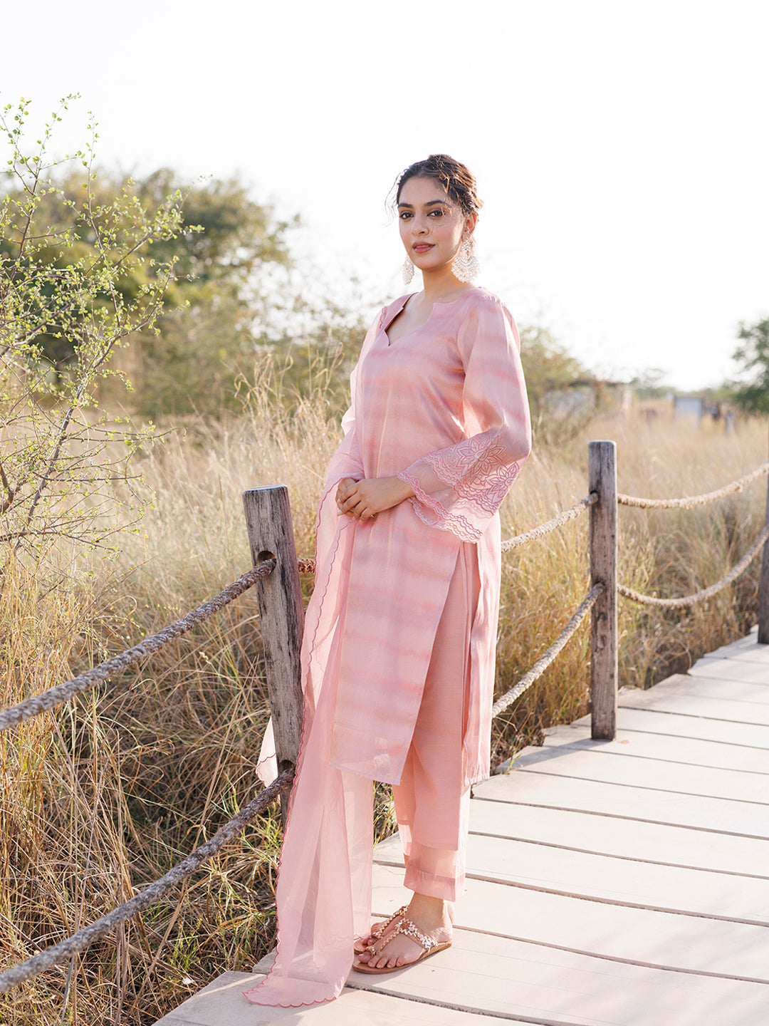 Rouge Pink Tissue Shimmer Suit Set
