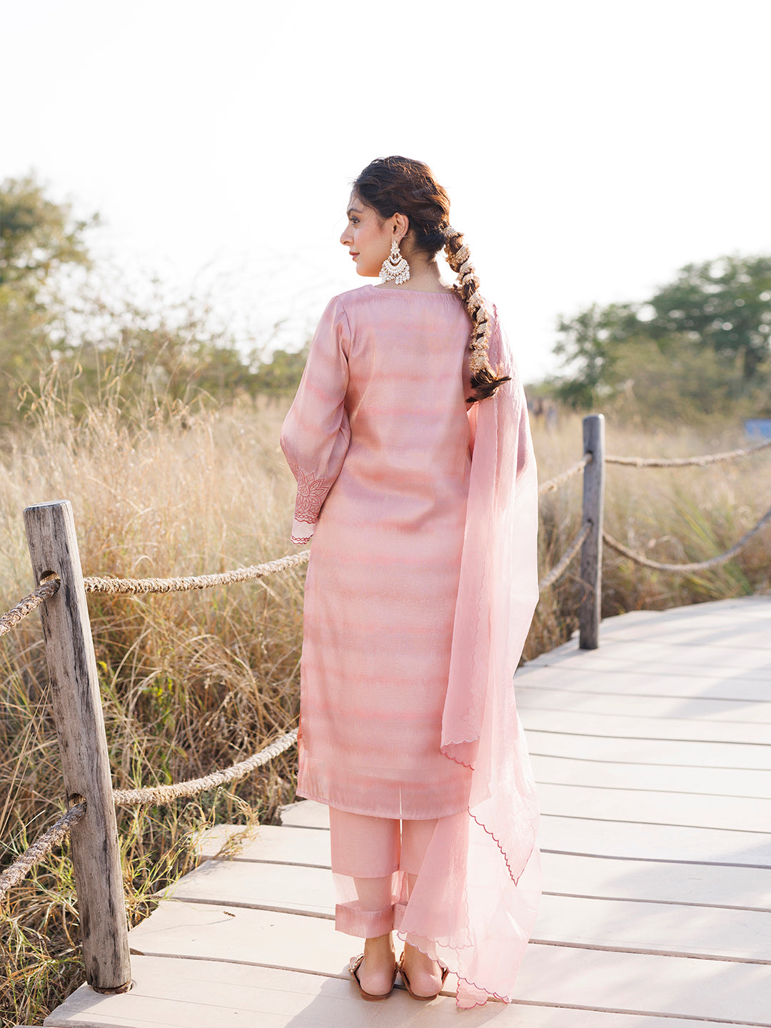 Rouge Pink Tissue Shimmer Suit Set