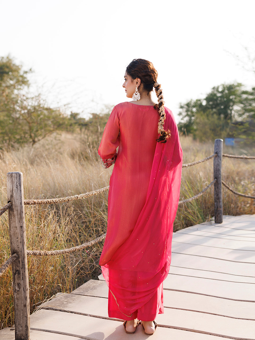 Cosmos Pink Floral Chiffon Suit Set