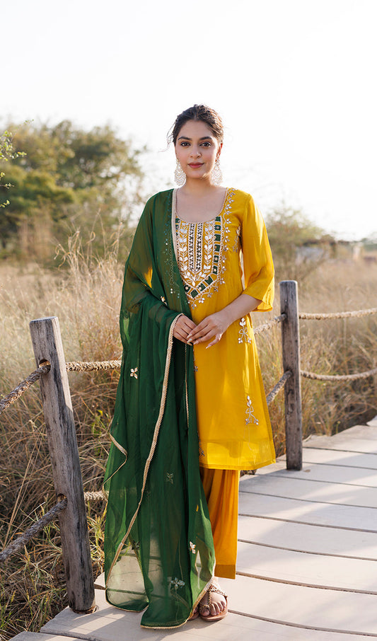 Golden Spice Mustard Silk Suit Set