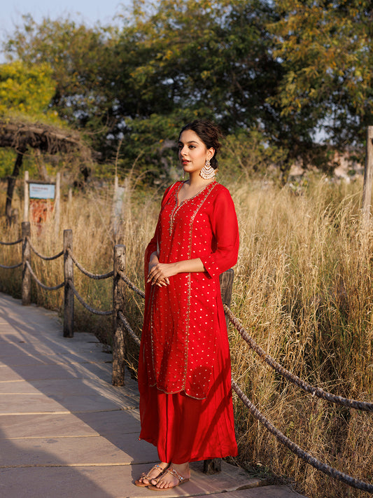 Spicy Red Jacquard Suit Set