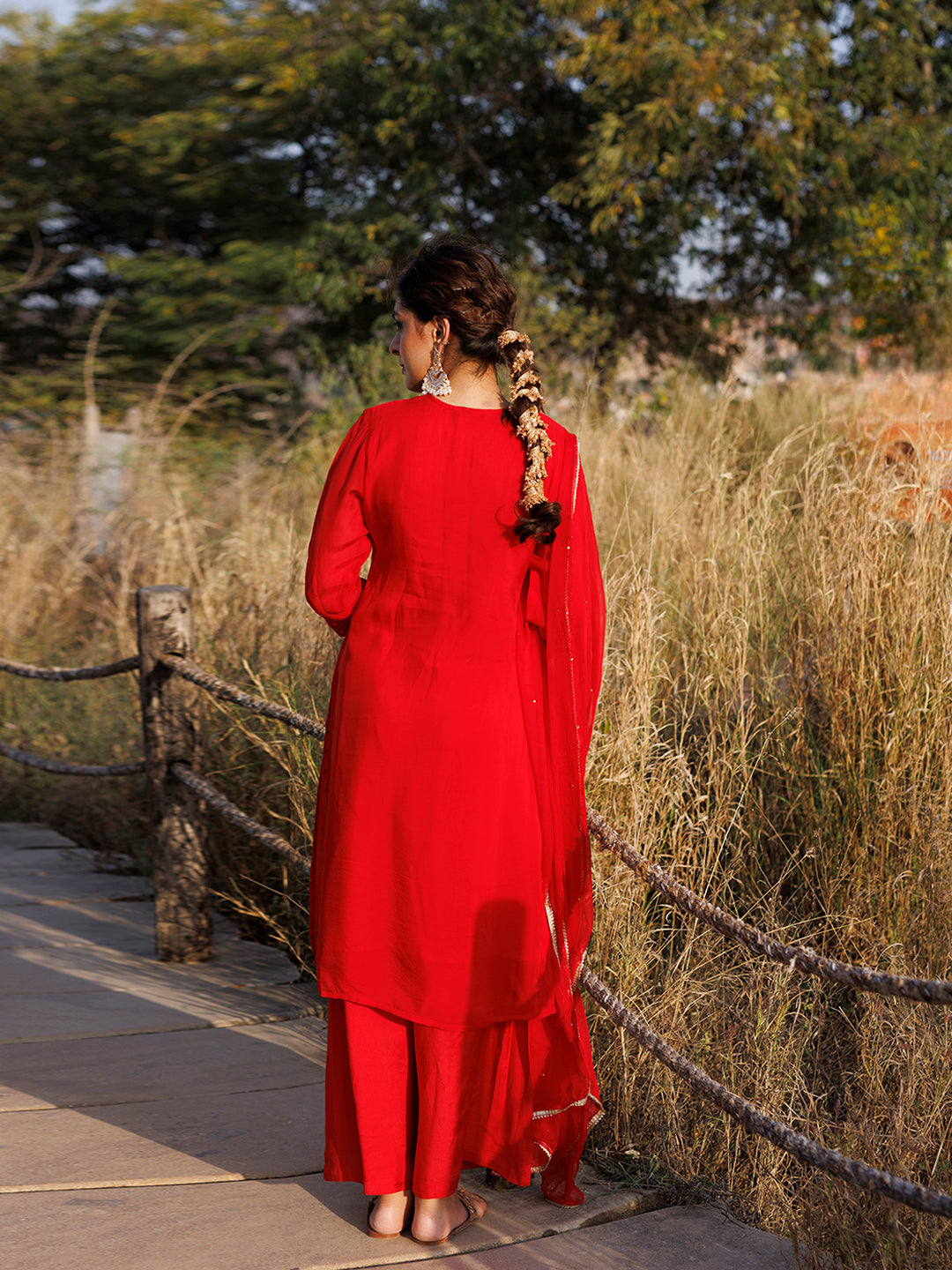 Spicy Red Jacquard Suit Set