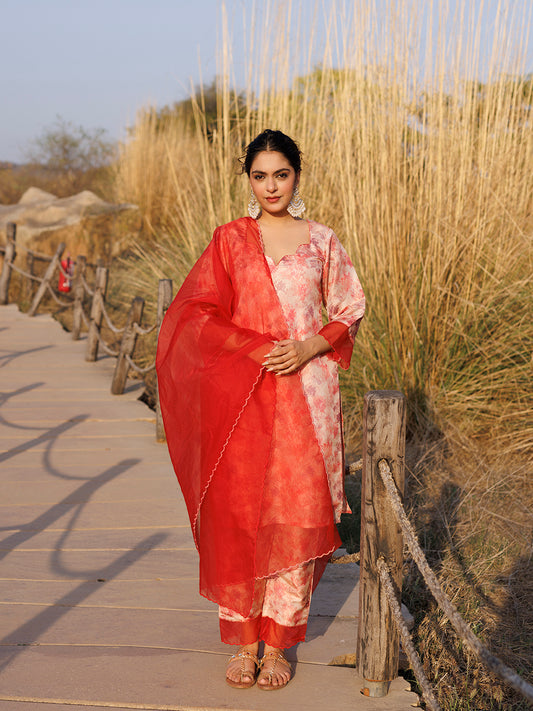 Red Pink Organza Suit Set