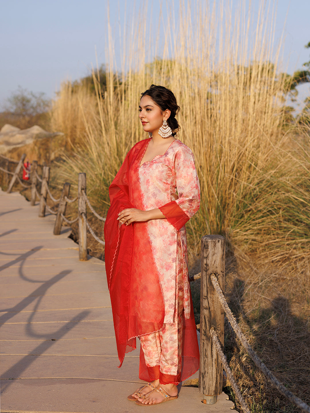 Red Pink Organza Suit Set