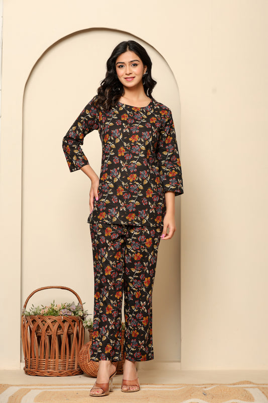 Black Printed Cotton Coord Set