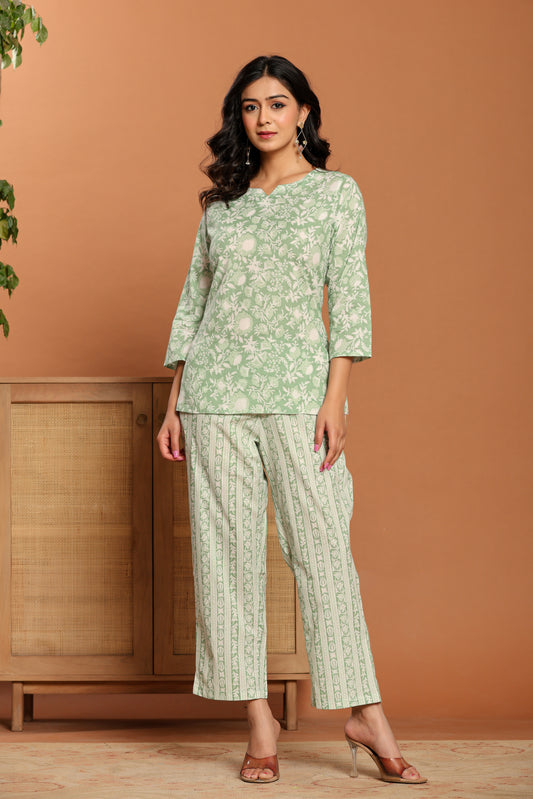 Green Printed Cotton Coord Set