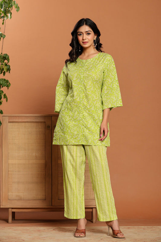 Green Printed Cotton Coord Set