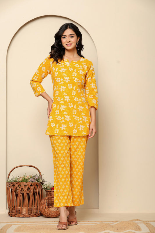 Yellow Printed Cotton Coord Set