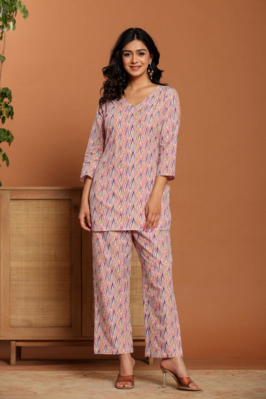 Pink Printed Cotton Coord Set