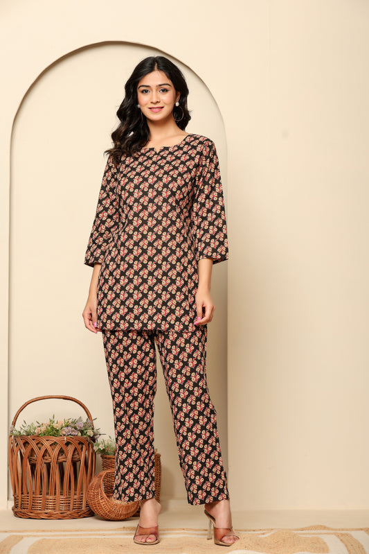Black Printed Cotton Coord Set