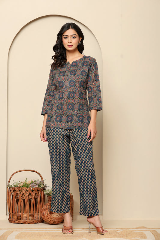 Blue Printed Cotton Coord Set