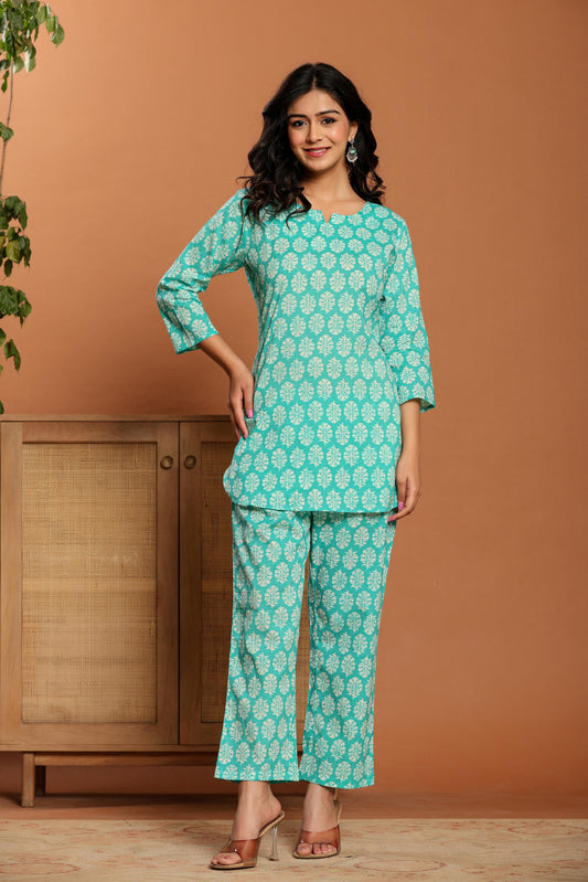 Green Printed Cotton Coord Set