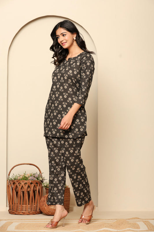 Black Printed Cotton Coord Set