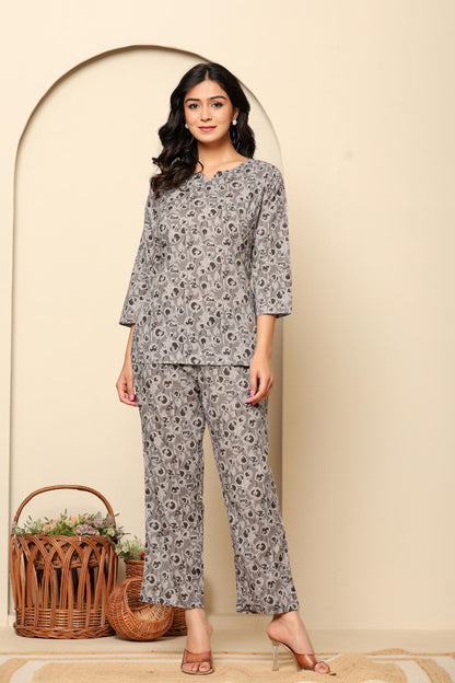 Grey Printed Cotton Coord Set