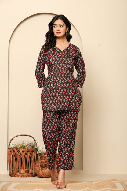 Black Printed Cotton Coord Set