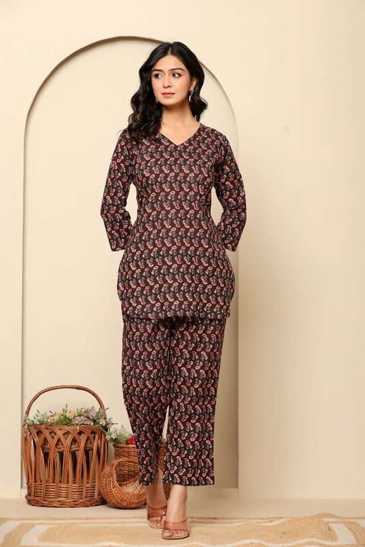 Black Printed Cotton Coord Set