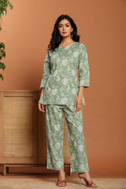Green Printed Cotton Coord Set