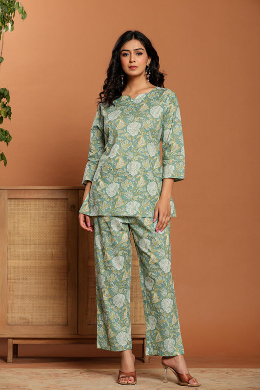 Green Printed Cotton Coord Set
