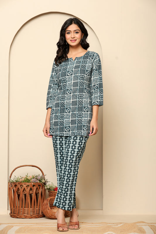 Blue Printed Cotton Coord Set