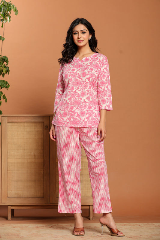 Pink Printed Cotton Coord Set