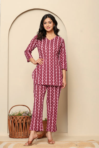 Pink Printed Cotton Coord Set