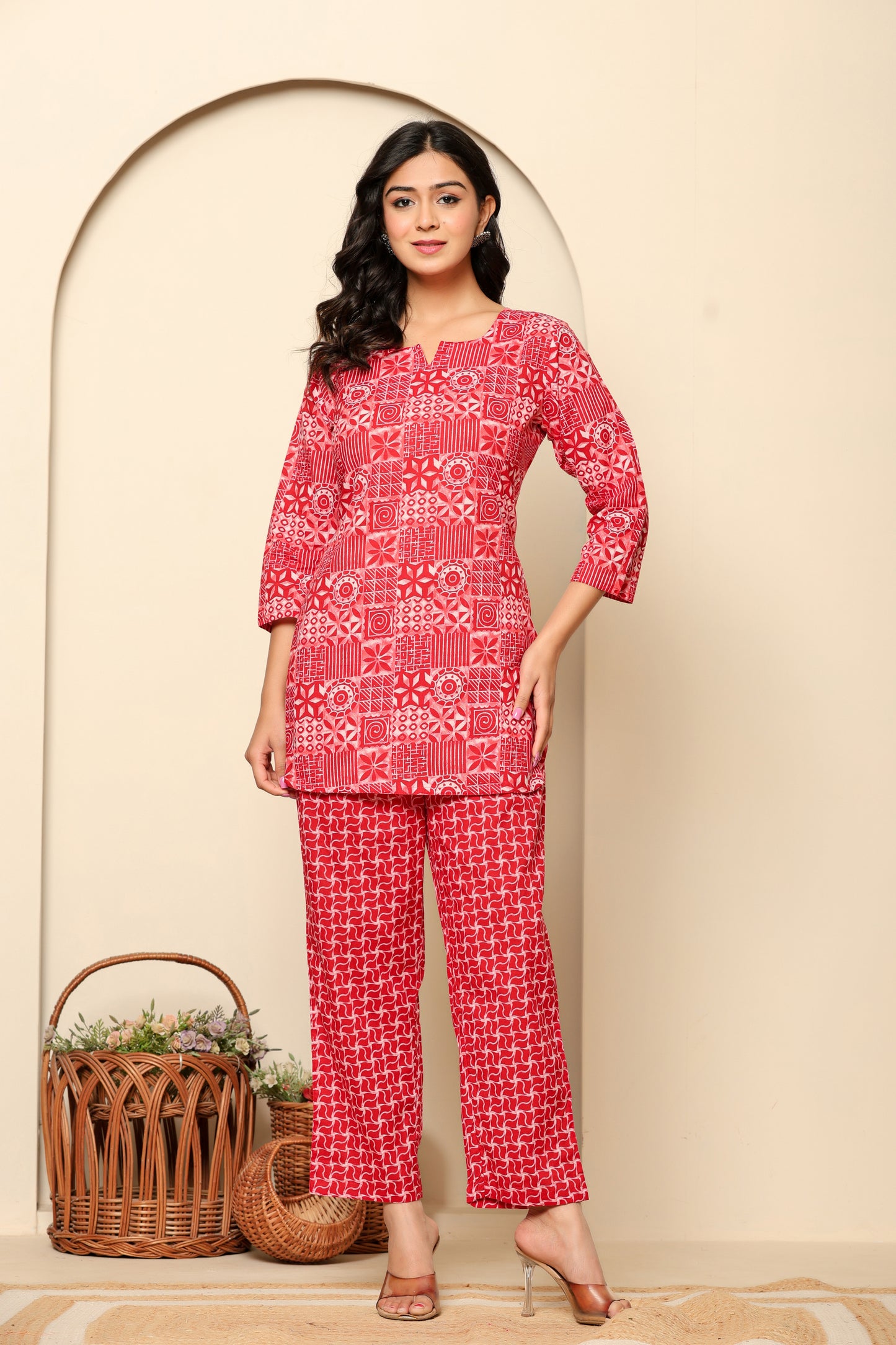 Pink Printed Cotton Coord Set