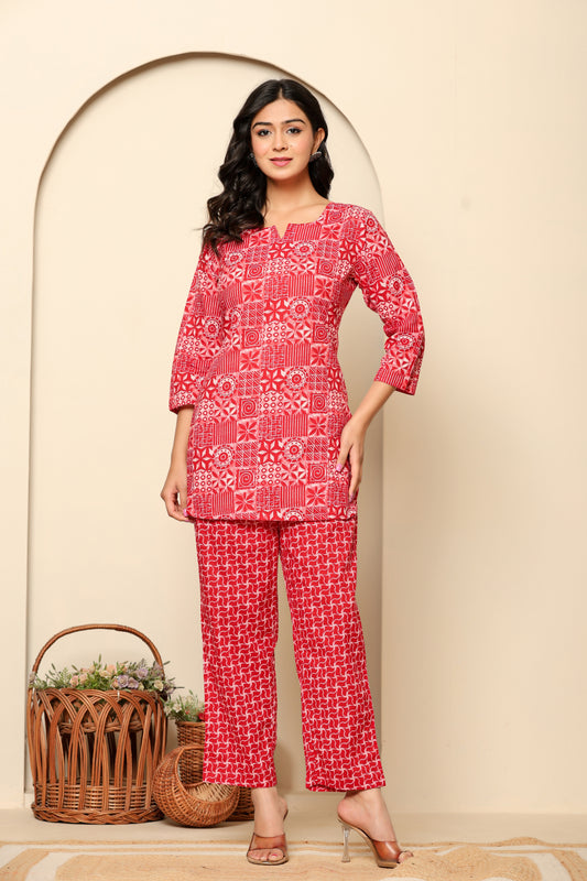 Pink Printed Cotton Coord Set