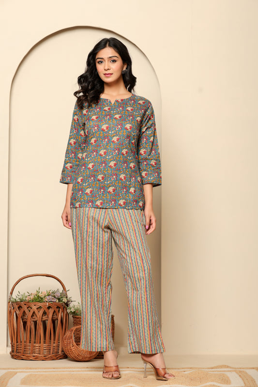 Green Printed Cotton Coord Set
